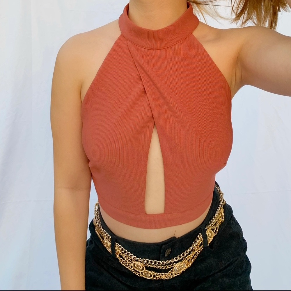 Burnt Orange halter crop top